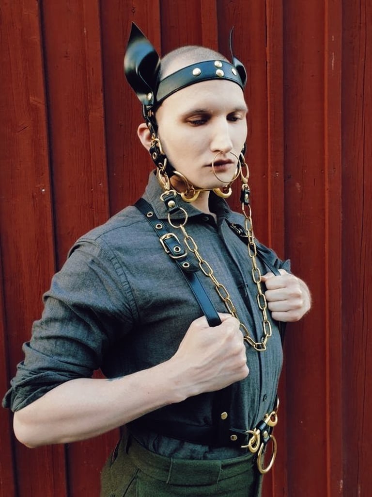 head harness pony horse pony harness head piece gothic headdress vegan leather faux leather goth harness 