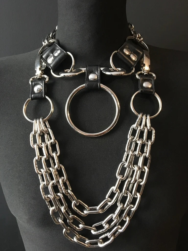 black vegan leather goth necklace collar choker chains gothic faux leather pvc 
