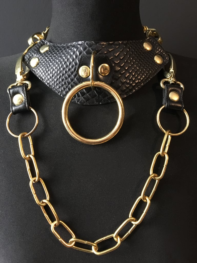 black and gold vegan leather vegan snake goth necklace collar choker chains gothic faux leather pvc 