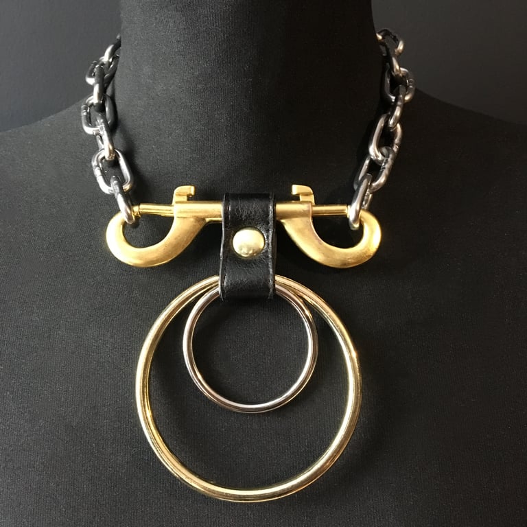 black vegan leather goth necklace collar choker chains gothic faux leather pvc silver gold 