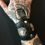 black vegan leather goth cuff cuffs bracelet faux leather vegan snakeskin pvc silver ring 