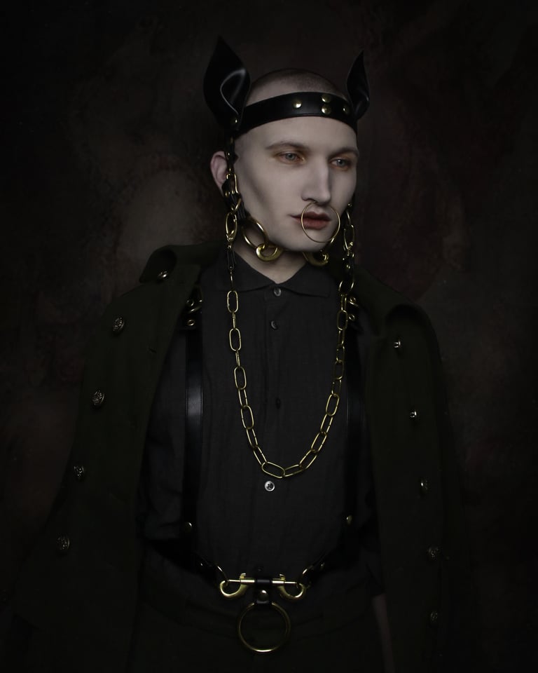 head harness pony horse pony harness head piece gothic headdress vegan leather faux leather goth harness 