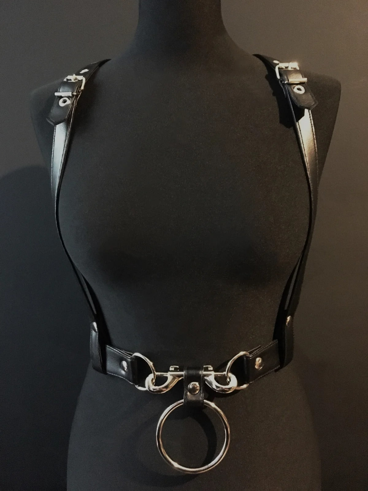 black vegan leather goth harness belt gothic faux leather pvc 