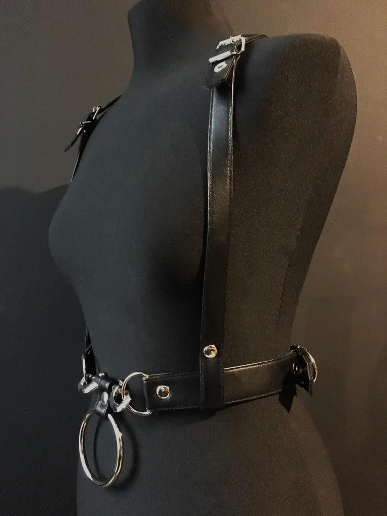 black vegan leather goth harness belt gothic faux leather pvc 