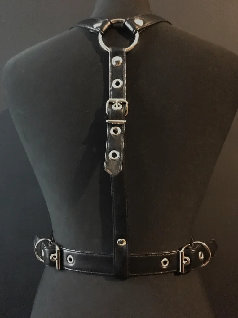 black vegan leather goth harness belt gothic faux leather pvc 