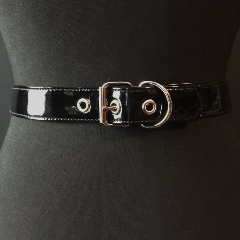 black vegan leather goth belt gothic faux leather pvc silver shiny pvc vinyl