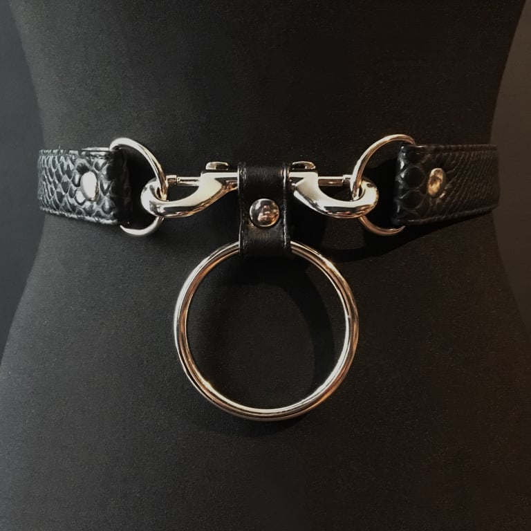 black vegan leather goth harness belt gothic faux leather pvc vegan snakeskin black and silver