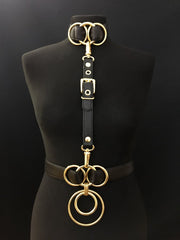 black gold vegan leather goth harness belt gothic faux leather pvc 