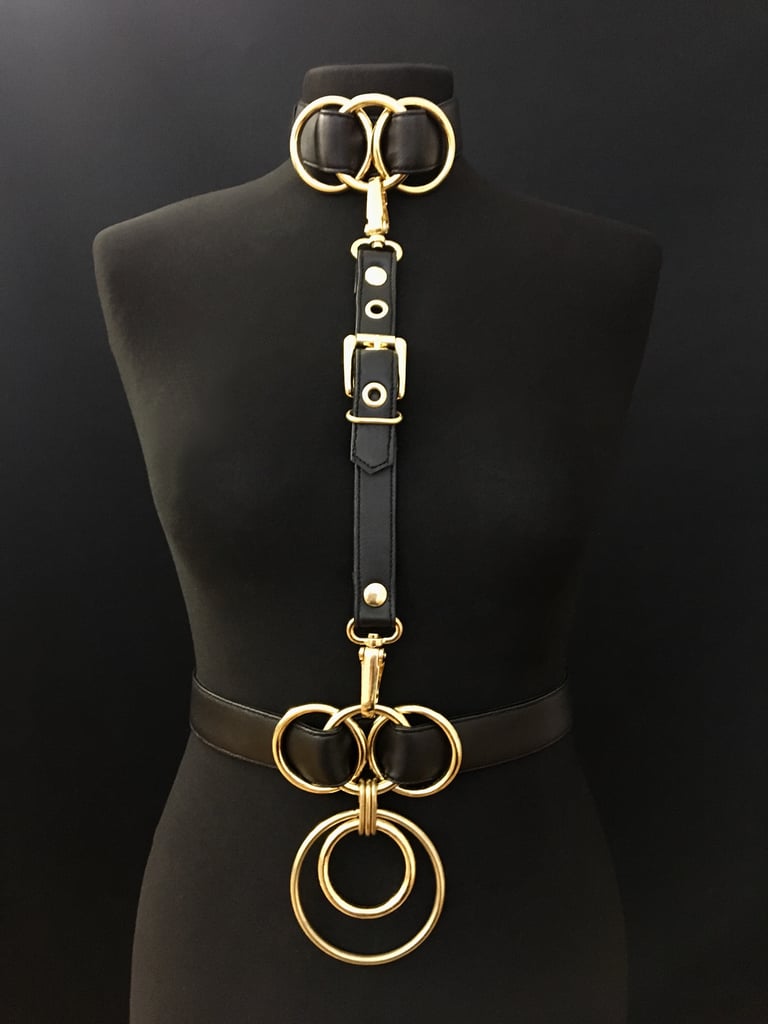black gold vegan leather goth harness belt gothic faux leather pvc 