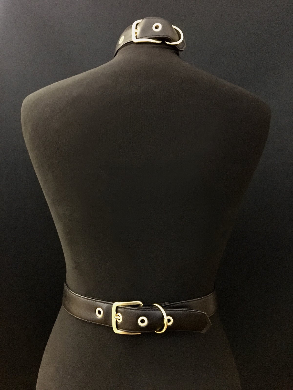black gold vegan leather goth harness belt gothic faux leather pvc 