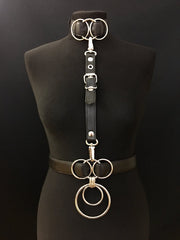 black silver vegan leather goth harness belt gothic faux leather pvc 