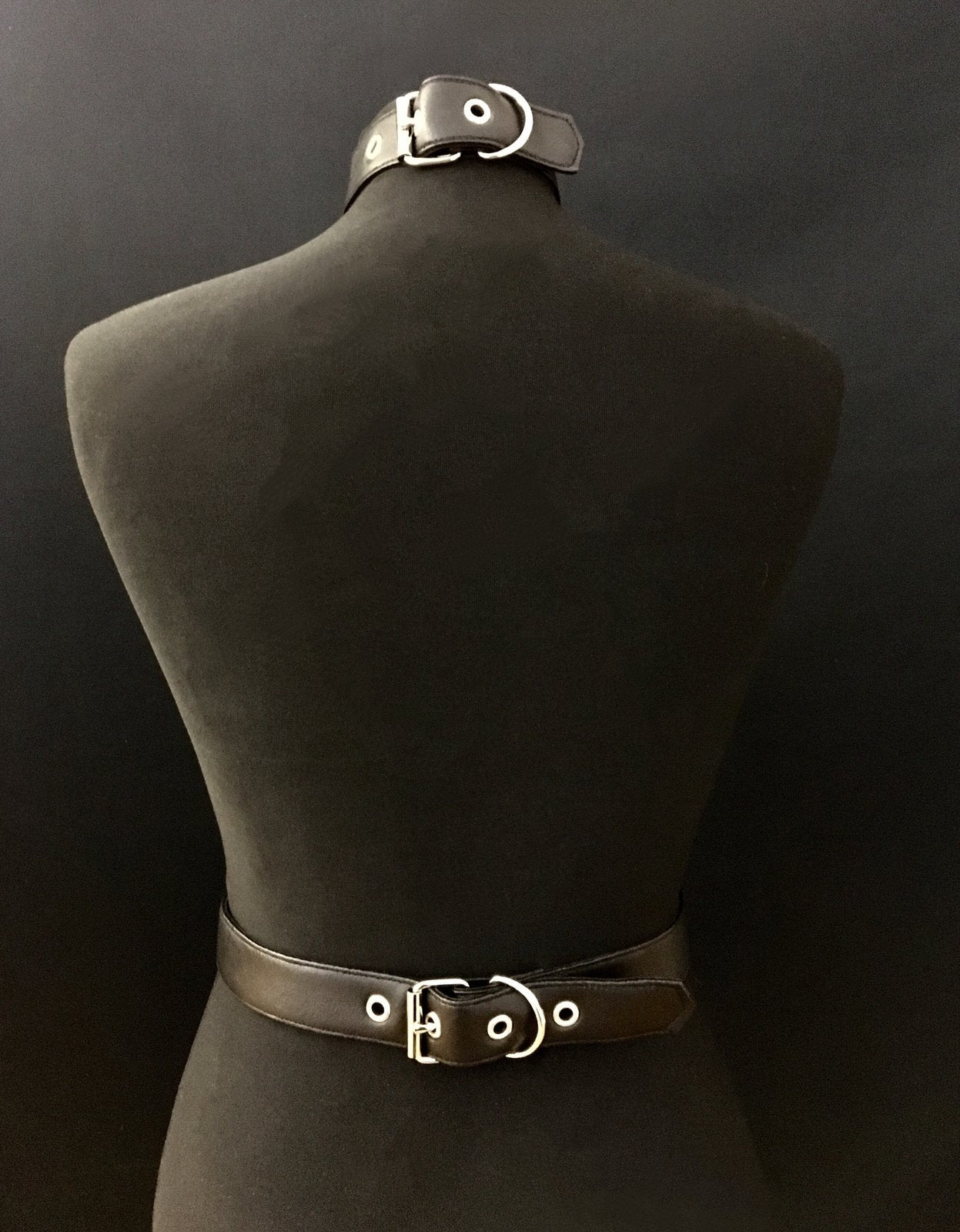black silver vegan leather goth harness belt gothic faux leather pvc 