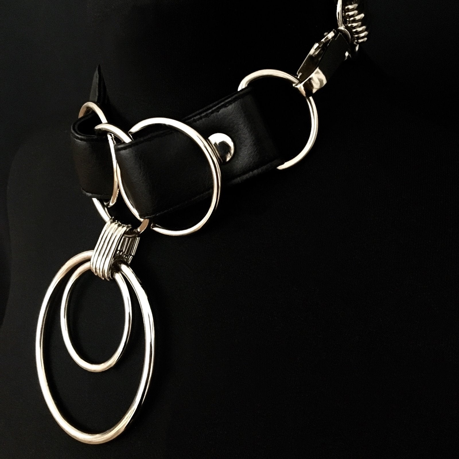 black and silver vegan leather goth necklace collar choker chains gothic faux leather pvc 