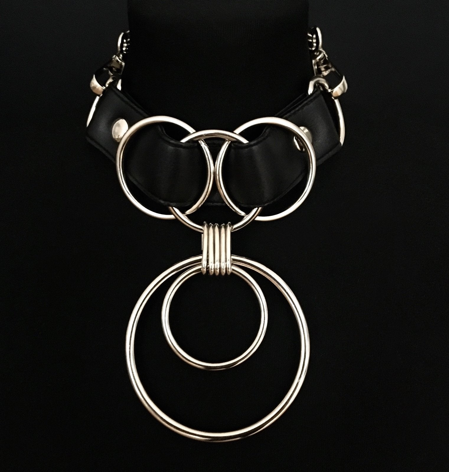 black and silver vegan leather goth necklace collar choker chains gothic faux leather pvc 