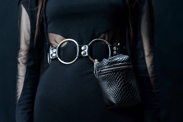ring belt hip bag vegan leather vegan snakeskin gothic goth faux leather goth bag goth belt waist cincher