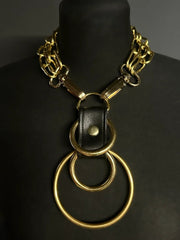 black and gold vegan leather goth necklace collar choker chains gothic faux leather pvc 