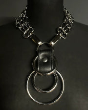 black and silver vegan leather goth necklace collar choker chains gothic faux leather pvc 