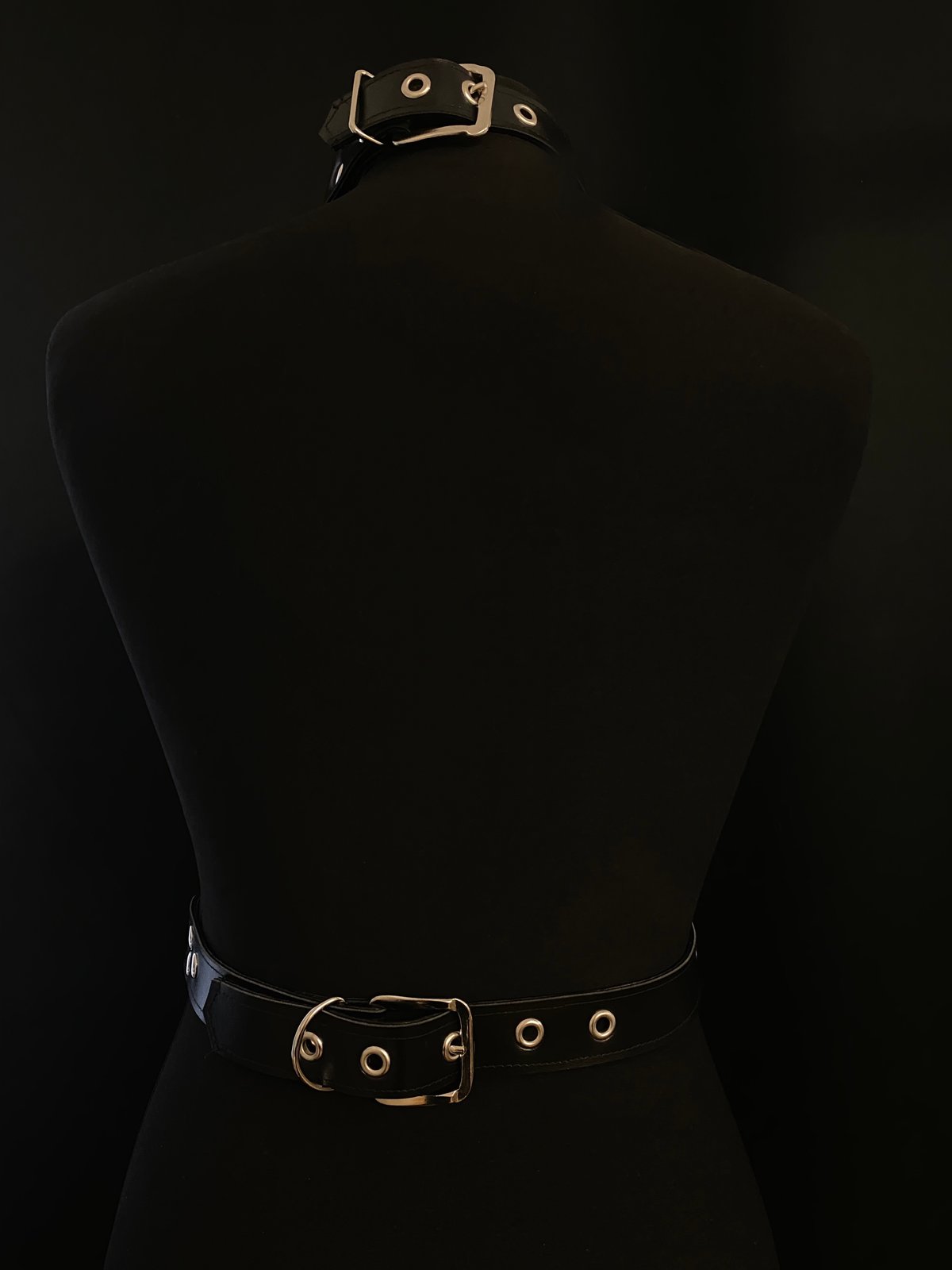 black vegan leather goth harness belt gothic faux leather pvc studded collar cross 