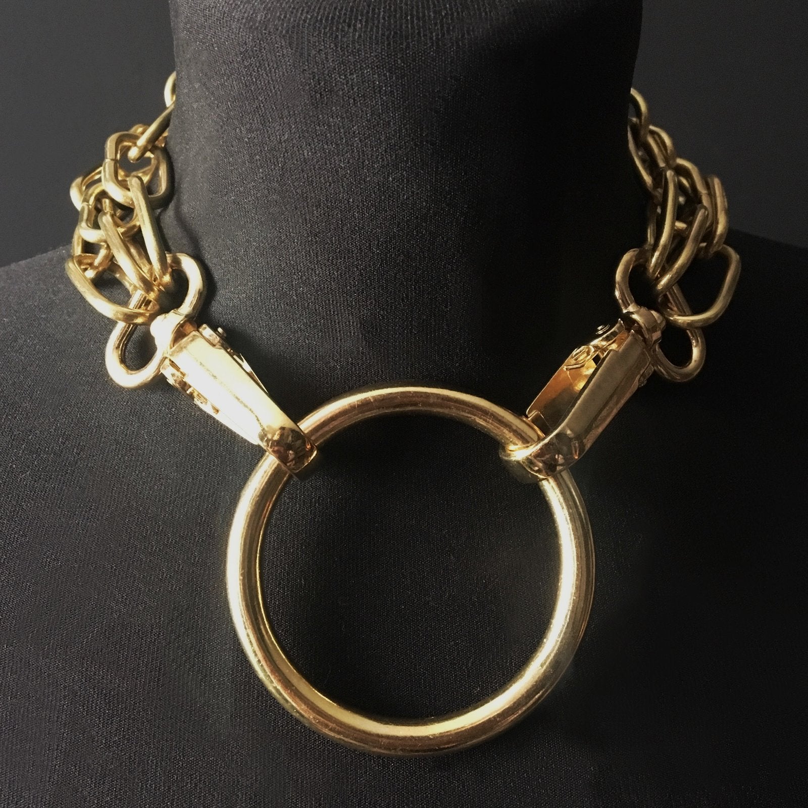 gothic choker necklace gold brass chains ring collar goth 