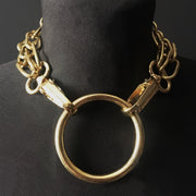 gothic choker necklace gold brass chains ring collar goth 