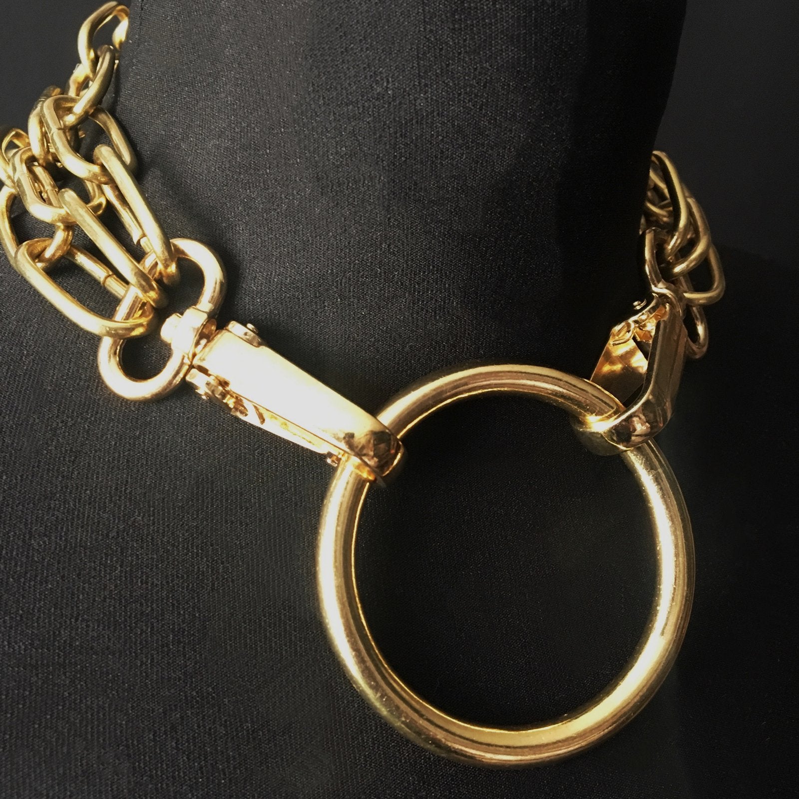 gothic choker necklace gold brass chains ring collar goth 
