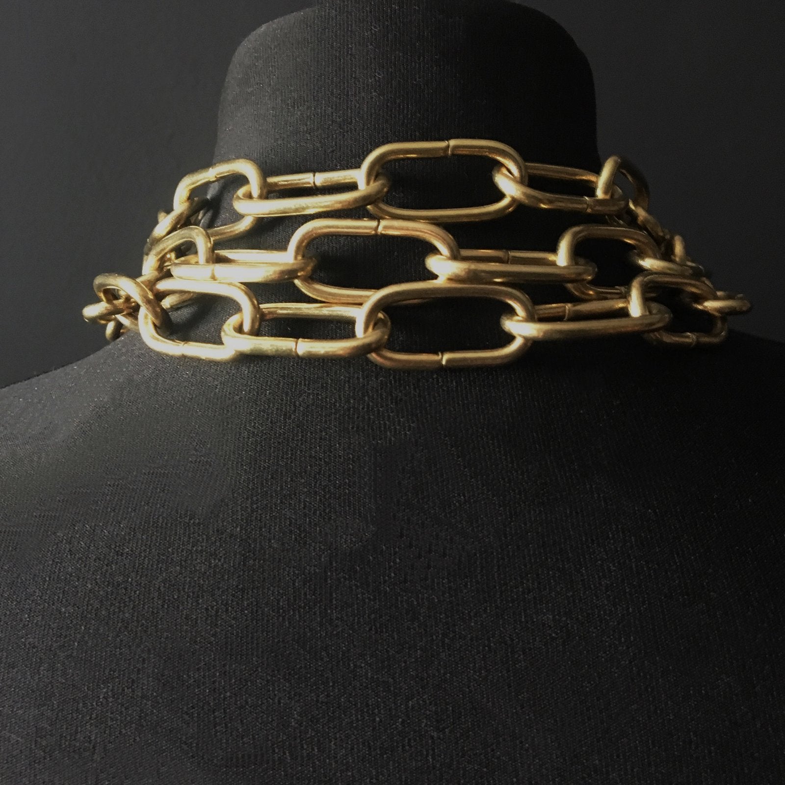 gothic choker necklace gold brass chains ring collar goth 