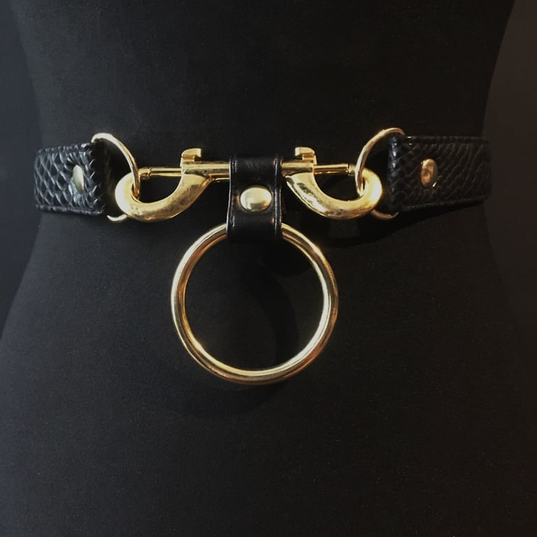 black vegan leather snakeskin goth belt gothic faux leather pvc gold 