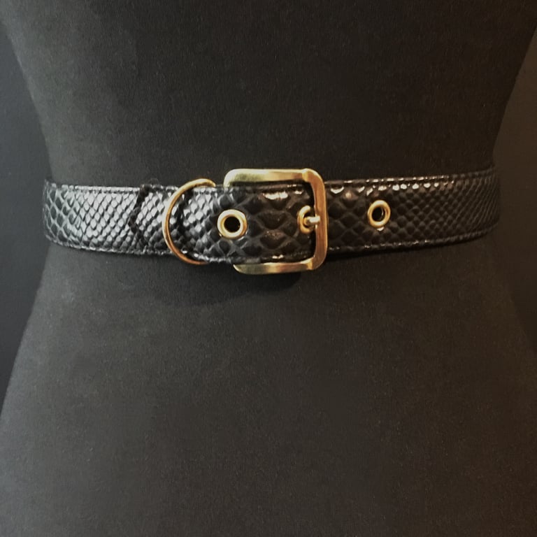 black vegan leather snakeskin goth belt gothic faux leather pvc gold 