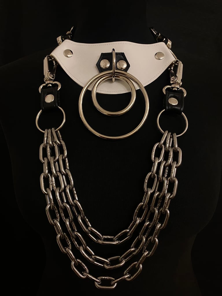 black and white vegan leather goth necklace collar choker chains monochrome gothic faux leather pvc 