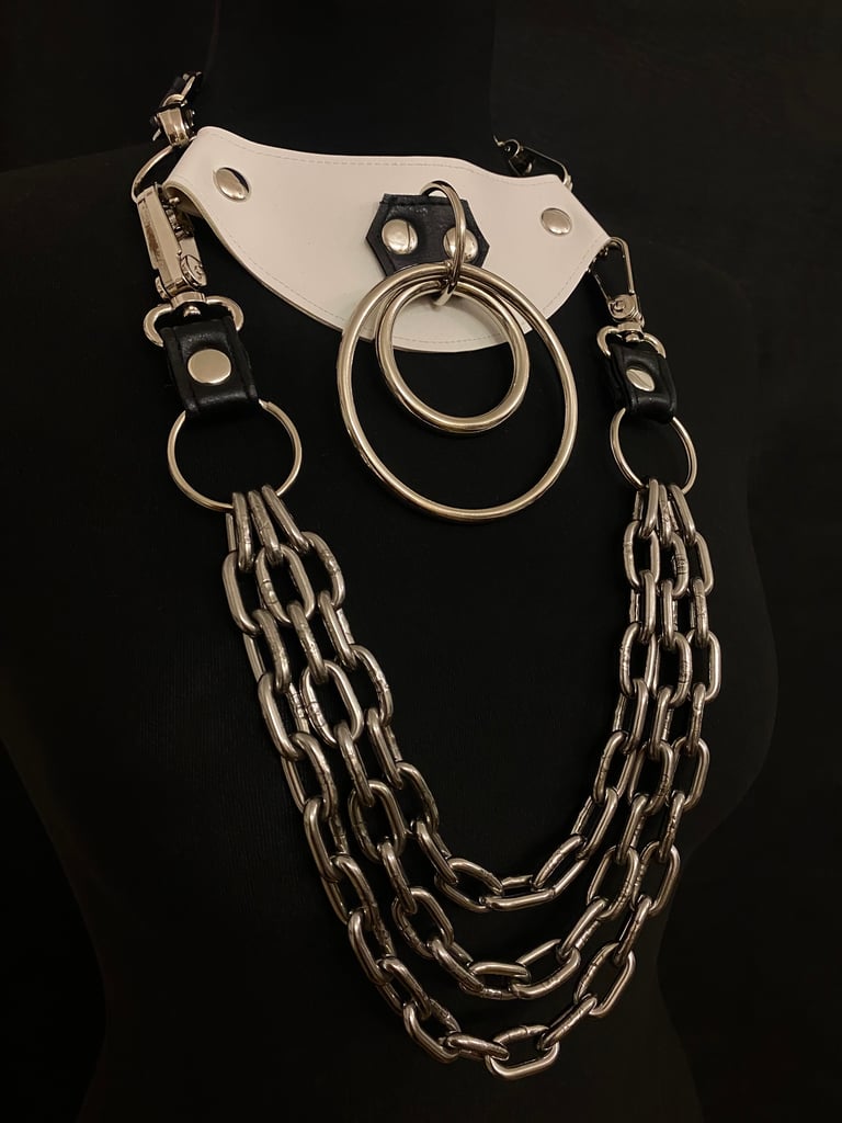 black and white vegan leather goth necklace collar choker chains monochrome gothic faux leather pvc 