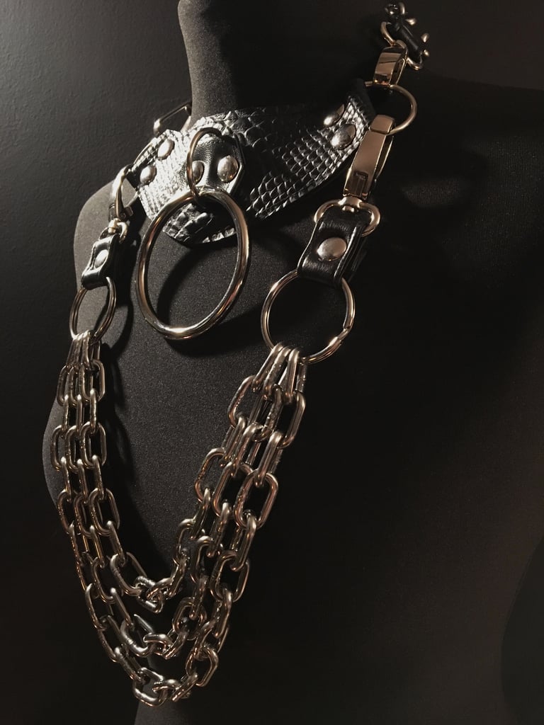 black vegan leather vegan snakeskin goth necklace collar choker chains gothic faux leather pvc 