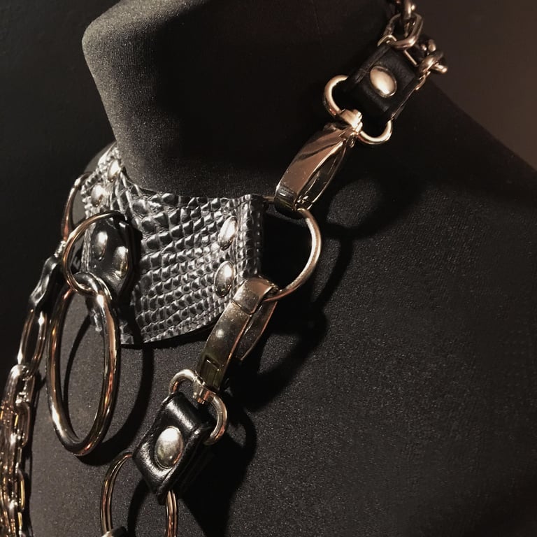 black vegan leather vegan snakeskin goth necklace collar choker chains gothic faux leather pvc 