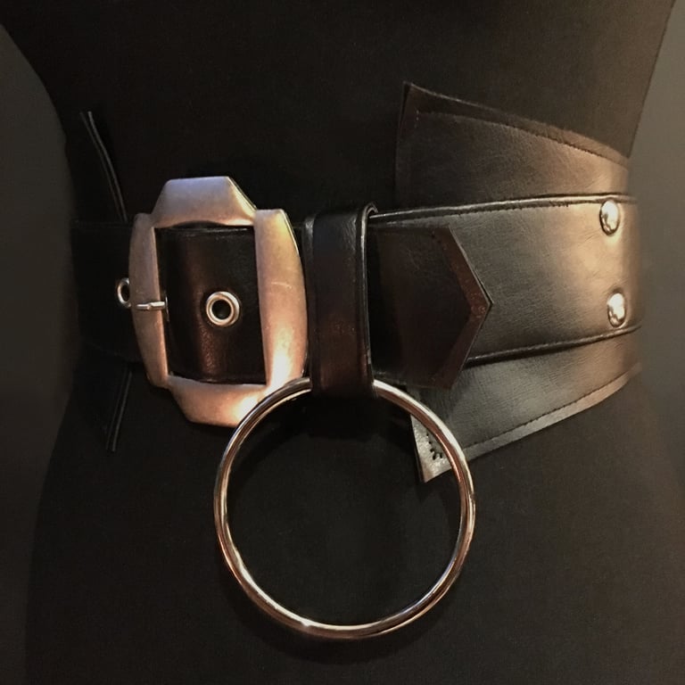Gothic belt waist cincher vintage buckle ring corset vegan leather faux leather goth