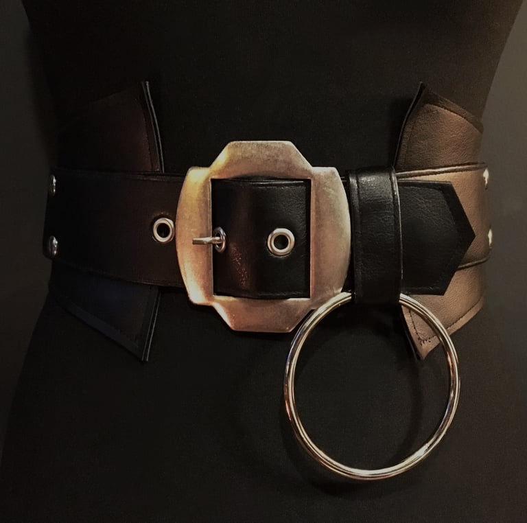 Gothic belt waist cincher vintage buckle ring corset vegan leather faux leather goth