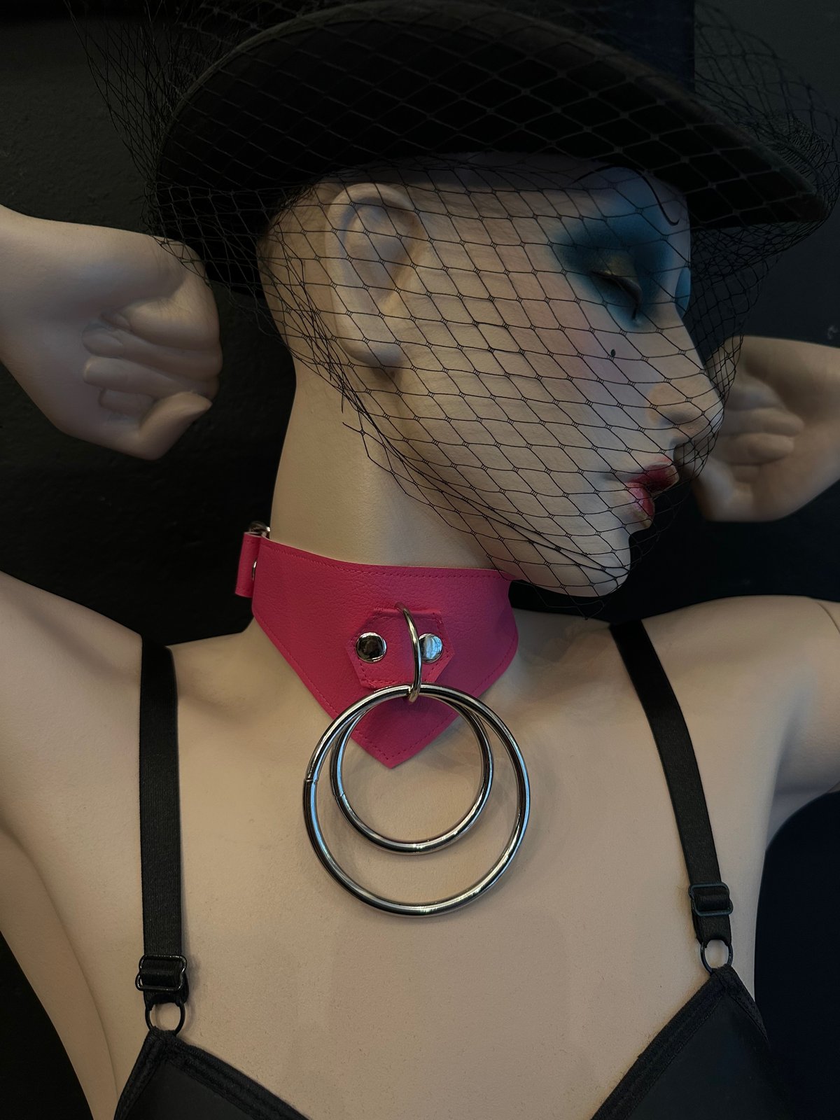 gothic collar goth choker vegan leather faux leather barbie pink hot pink 