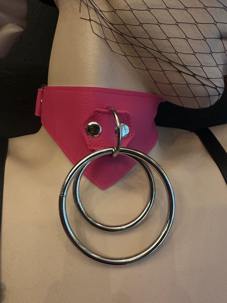 gothic collar goth choker vegan leather faux leather barbie pink hot pink 