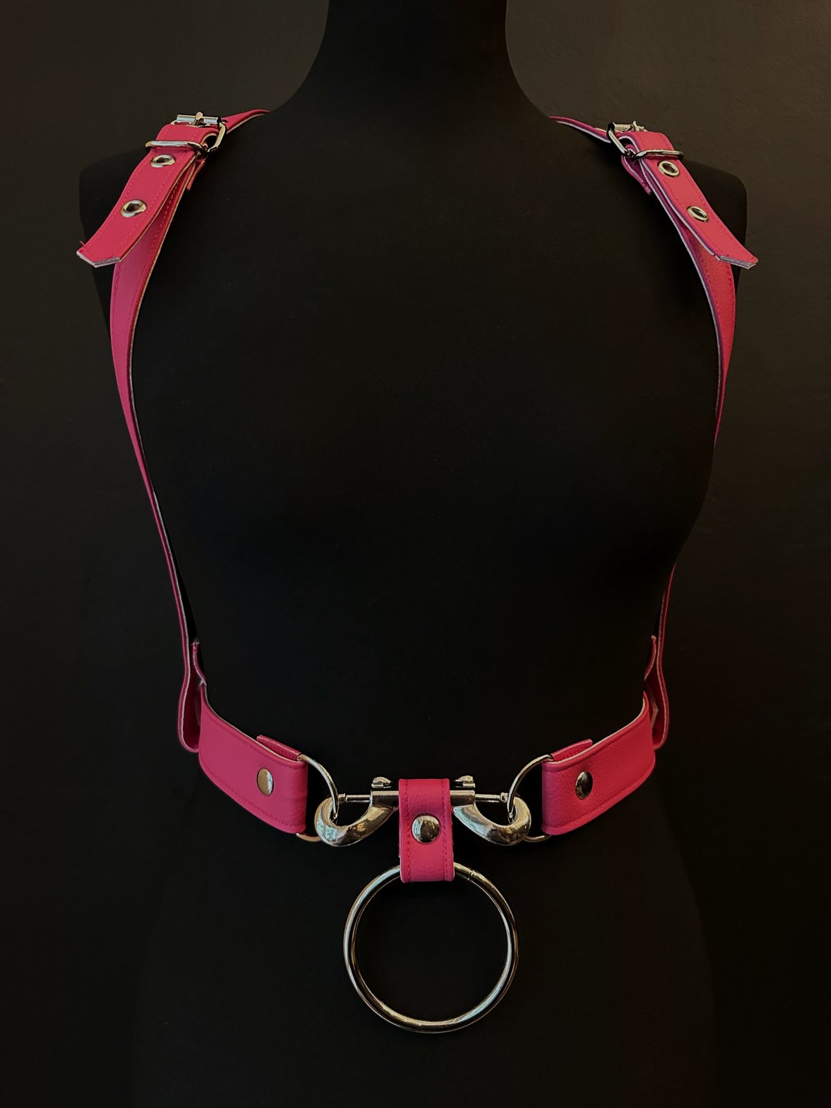 barbie pink vegan leather goth harness belt gothic faux leather pvc vegan hot pink harness belt silver