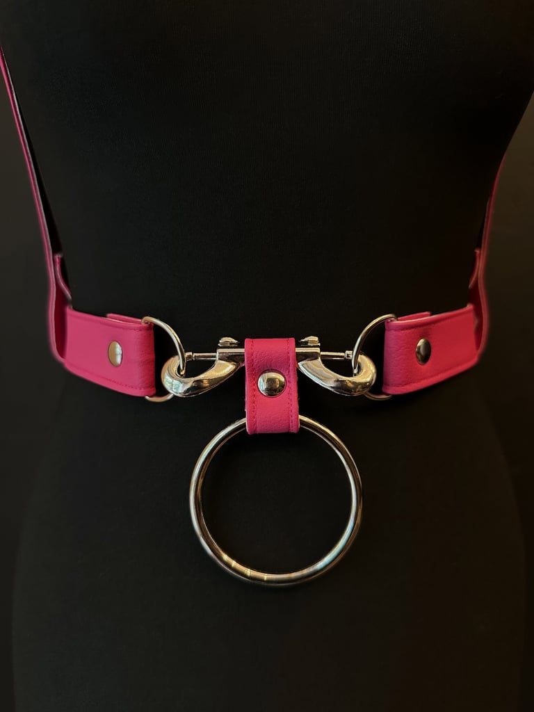 barbie pink vegan leather goth harness belt gothic faux leather pvc vegan hot pink harness belt silver
