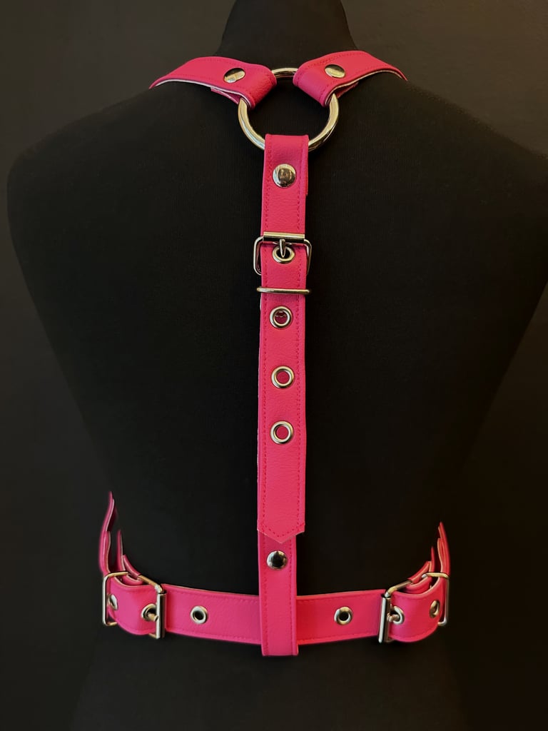 barbie pink vegan leather goth harness belt gothic faux leather pvc vegan hot pink harness belt silver