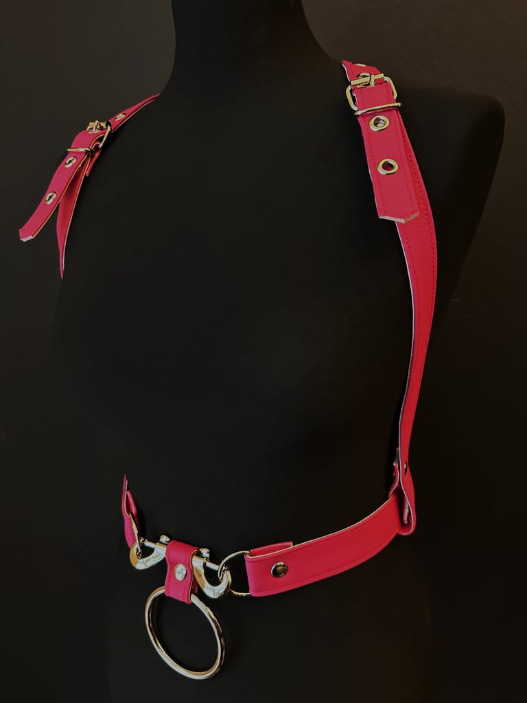 barbie pink vegan leather goth harness belt gothic faux leather pvc vegan hot pink harness belt silver