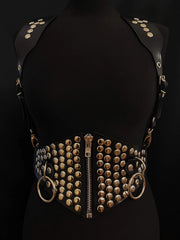 black vegan leather goth harness cincher belt corset gothic faux leather pvc studded zip 