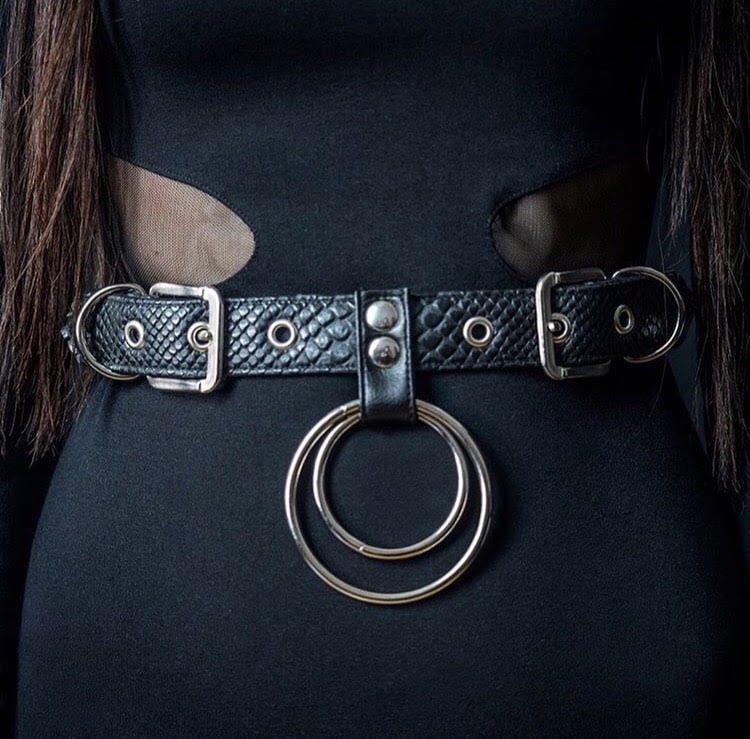 vegan snakeskin snake gothic waist belt goth vegan leather faux leather goth harness o rings 