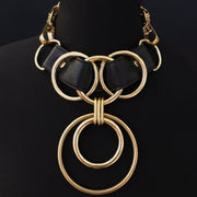 black and gold vegan leather goth necklace collar choker chains gothic faux leather pvc 