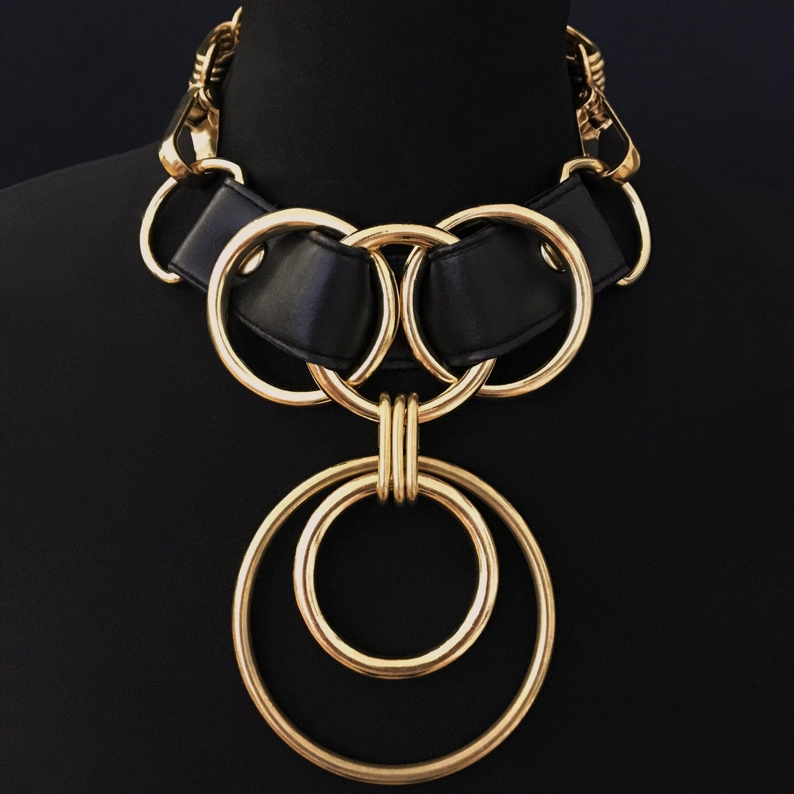 black and gold vegan leather goth necklace collar choker chains gothic faux leather pvc 