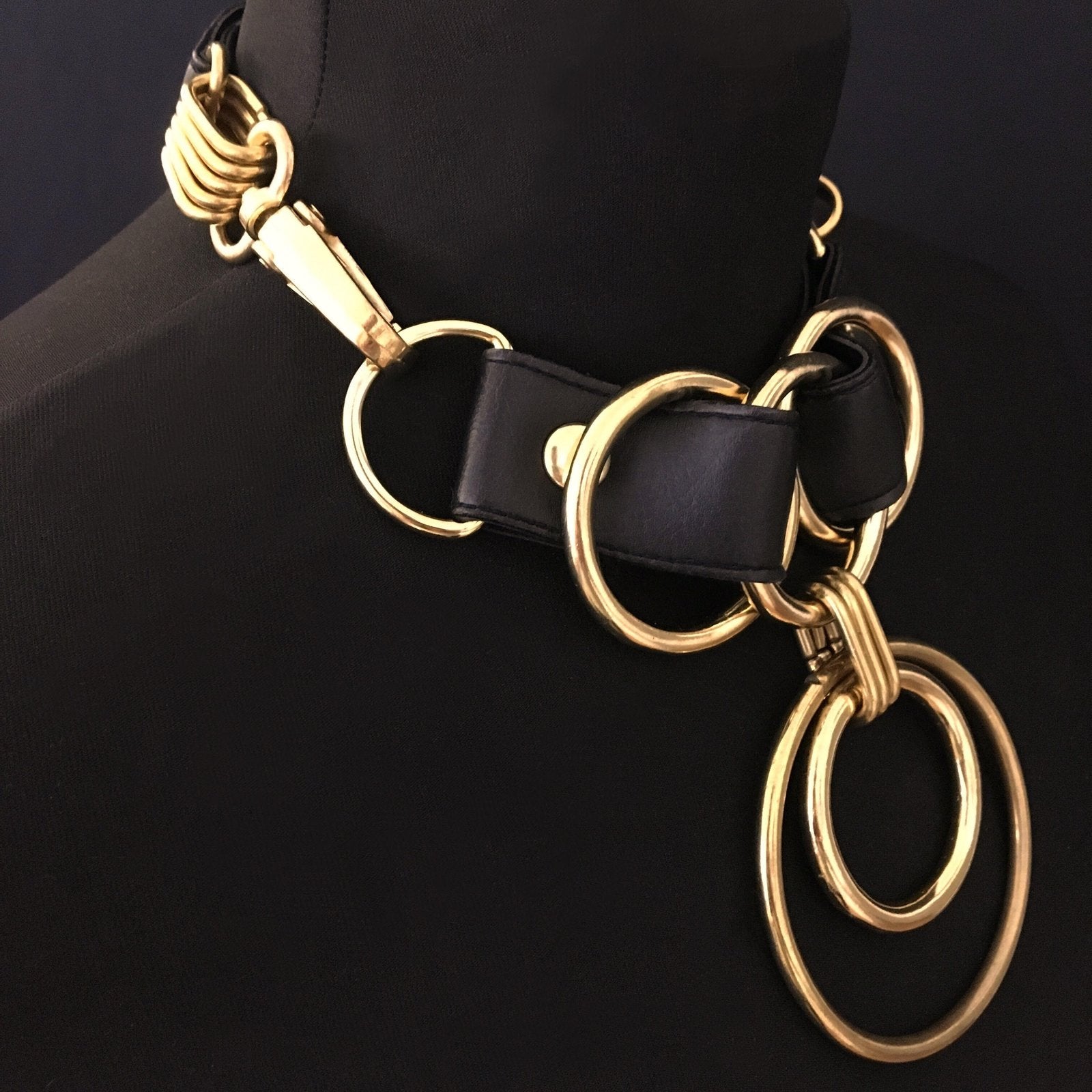 black and gold vegan leather goth necklace collar choker chains gothic faux leather pvc 