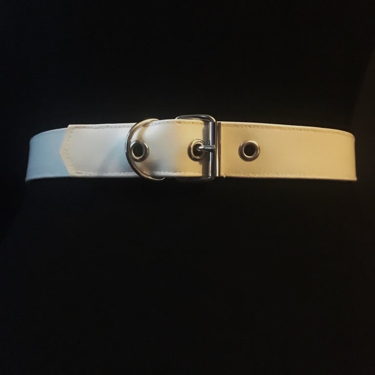 white vegan leather goth belt gothic faux leather pvc silver 