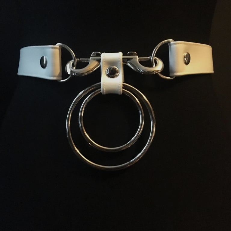 white vegan leather goth belt gothic faux leather pvc silver 